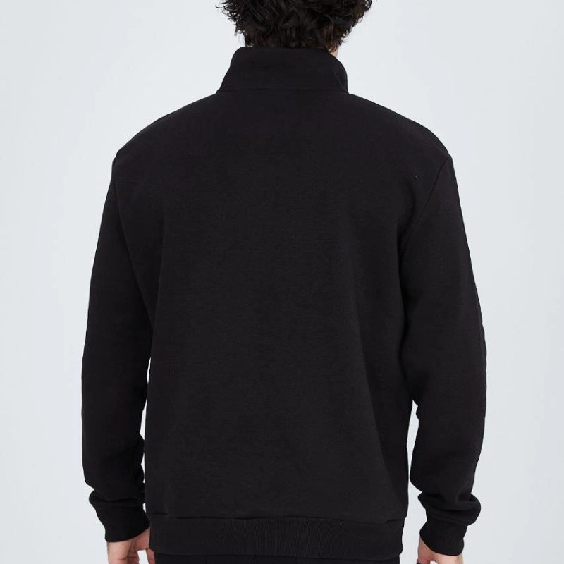 Yarım Fermuarlı Baskılı Sweat - Siyah