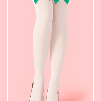 Yeşil Fiyonklu Beyaz Jartiyer Çorabı TM1380