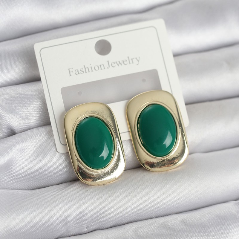 Yeşil Renk Kare Model Vintage Kadın Küpe