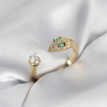 Yılan Model Zirkon Taşlı Gold Renk Kadın Yüzük