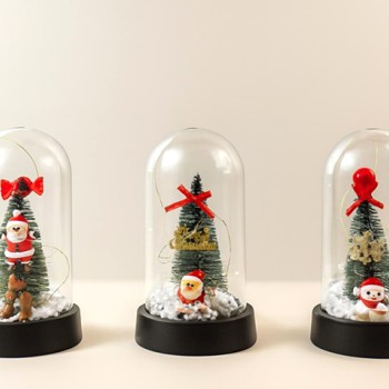 Yılbaşı Temalı Işıklı Dekoratif Cam Fanus - Model 2