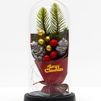 Yılbaşı Temalı Işıklı Dekoratif Cam Fanus - Model 3