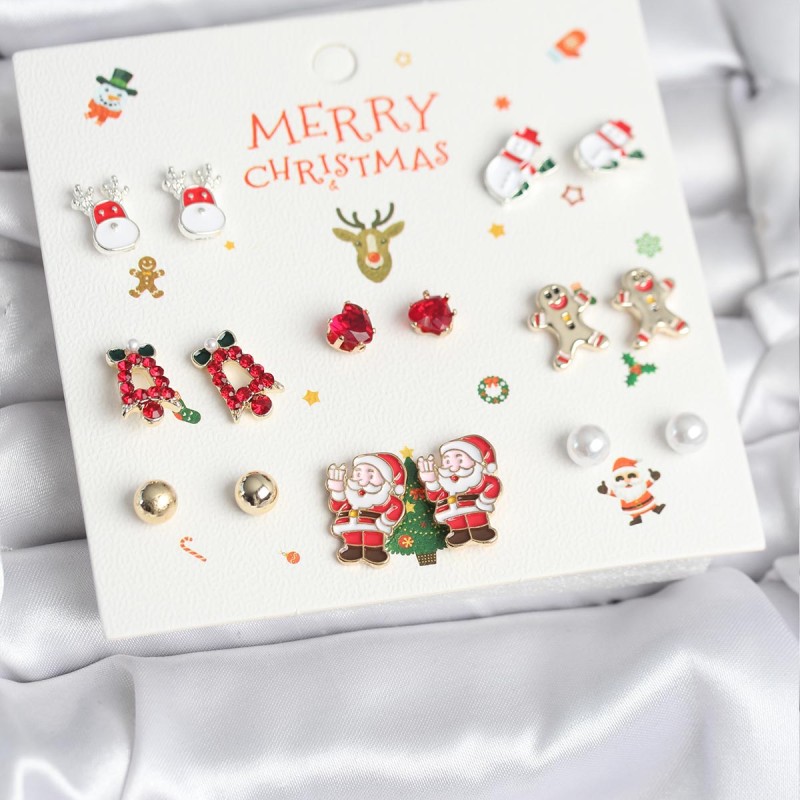 Yılbaşı Temalı Karışık Model 8 Çift Yılbaşı Temalı Kadın Küpe Seti