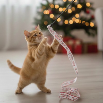 Yılbaşı Temalı Kedi Oyun Oltası 