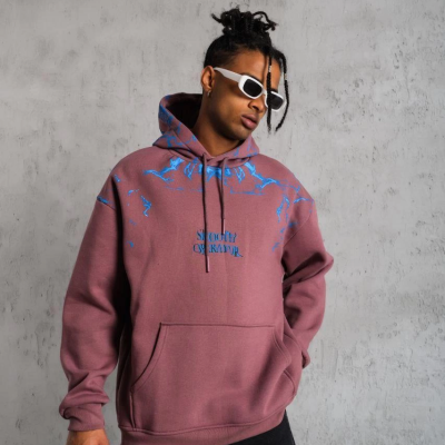 Yıldırım Baskılı Kapşonlu Sweat - Gül Kurusu