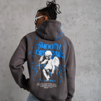 Yıldırım Baskılı Kapşonlu Sweatshirt - Gri