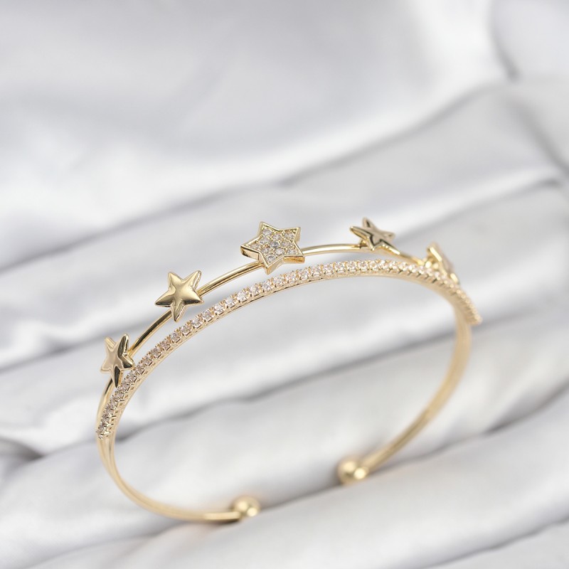 Yıldız Model Gold Renk Pirinç Kadın Bileklik