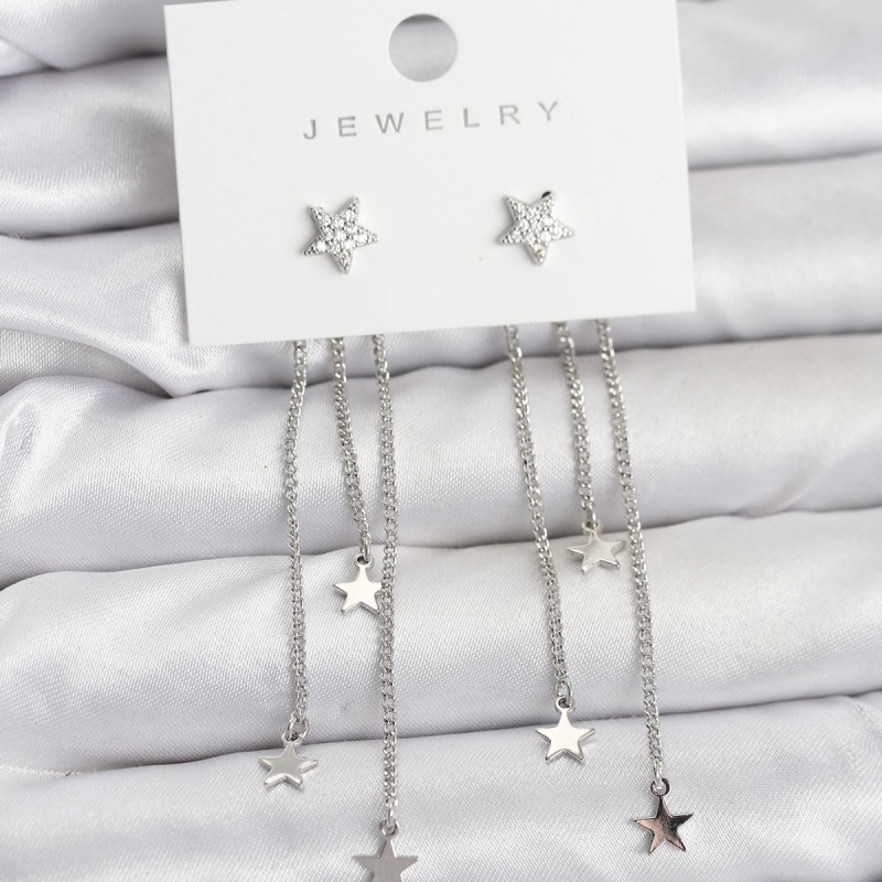 Yıldız Model Gümüş Renk Pirinç Sallantılı Kadın Küpe