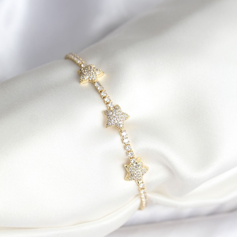 Yıldız Model Zirkon Taşlı Gold Renk Pirinç Su Yolu Kadın Bileklik