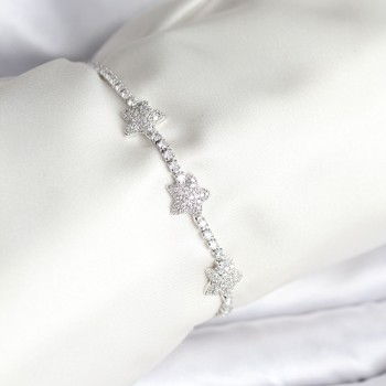 Yıldız Model Zirkon Taşlı Gümüş Renk Pirinç Su Yolu Kadın Bileklik