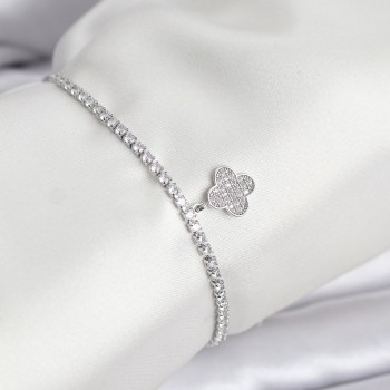 Yonca Model Zirkon Taşlı Gümüş Renk Asansörlü Su Yolu Bileklik