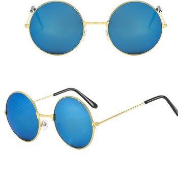 Yuvarlak Cam John Lennon Tarzı Gold Çerçeveli Mavi Gözlük
