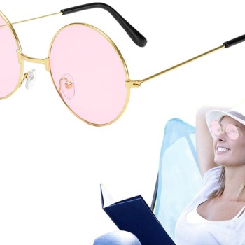 Yuvarlak Cam John Lennon Tarzı Gold Pembe Gözlük