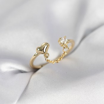 Zincir Sallantılı Kalp Model Gold Renk Kadın Yüzük