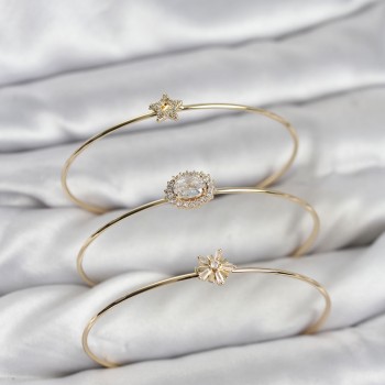 Zirkon Taşlı Gold Renk Tek Taş Model 3'lü Kadın Bileklik Kombini