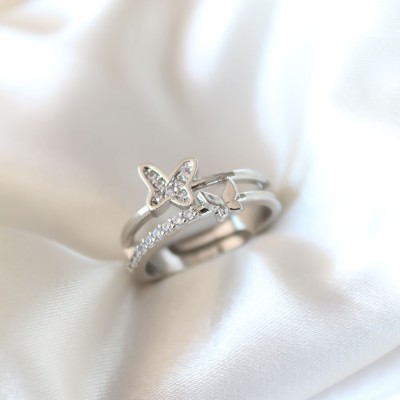 Zirkon Taşlı Gümüş Kaplama Kelebekli Kadın Yüzük