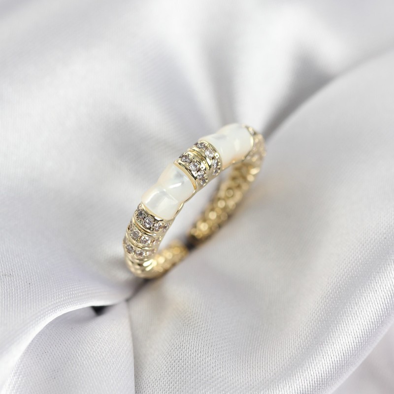 Zirkon Taşlı Kemik Model Gold Renk Kadın Yüzük