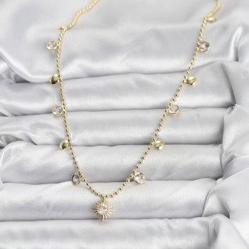 Zirkon Taşlı Kutup Yıldızı Model Pirinç Gold Renk Kadın Kolye