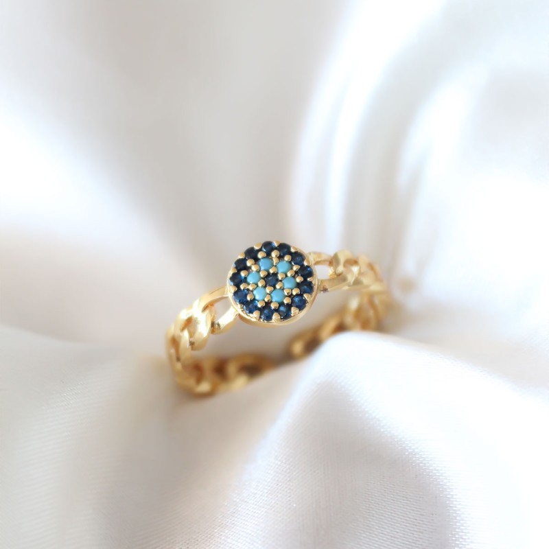 Zirkon Taşlı Nazarlı Altın Kaplama Kadın Yüzük