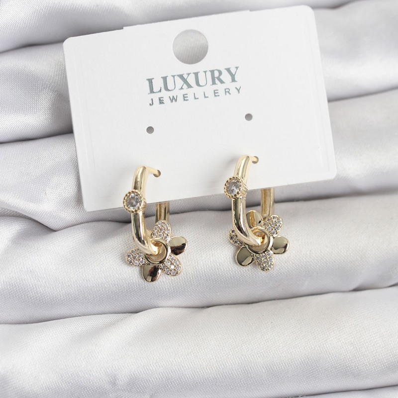 Zirkon Taşlı Pirinç Kadın Göçmen Küpesi