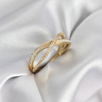 Zirkon Taşlı Sarmal Sedefli Gold Renk Kadın Yüzük