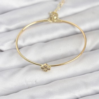 Zirkon Taşlı Yonca Model Gold Renk Kadın Bileklik